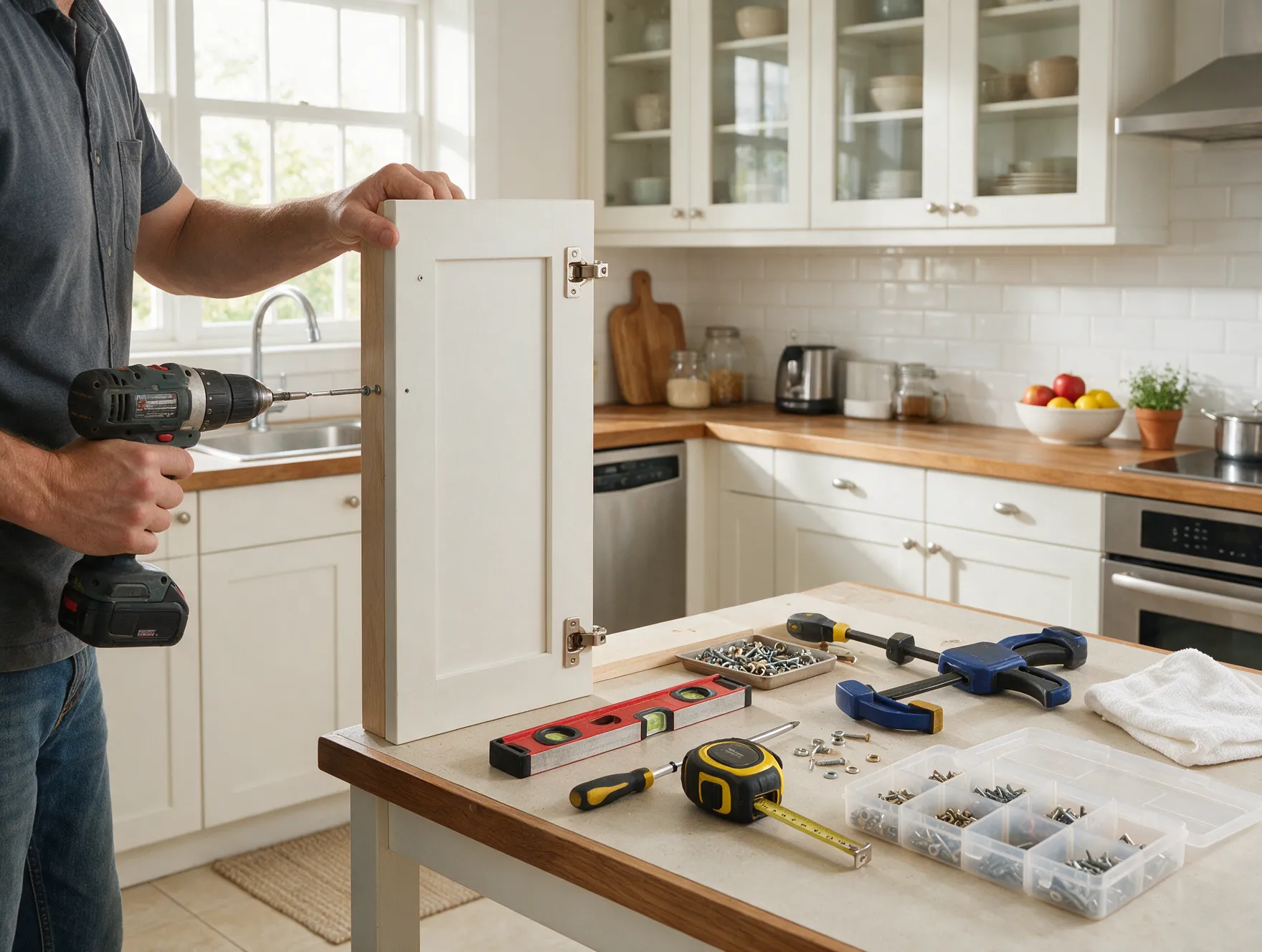 Fitting a kitchen cabinet