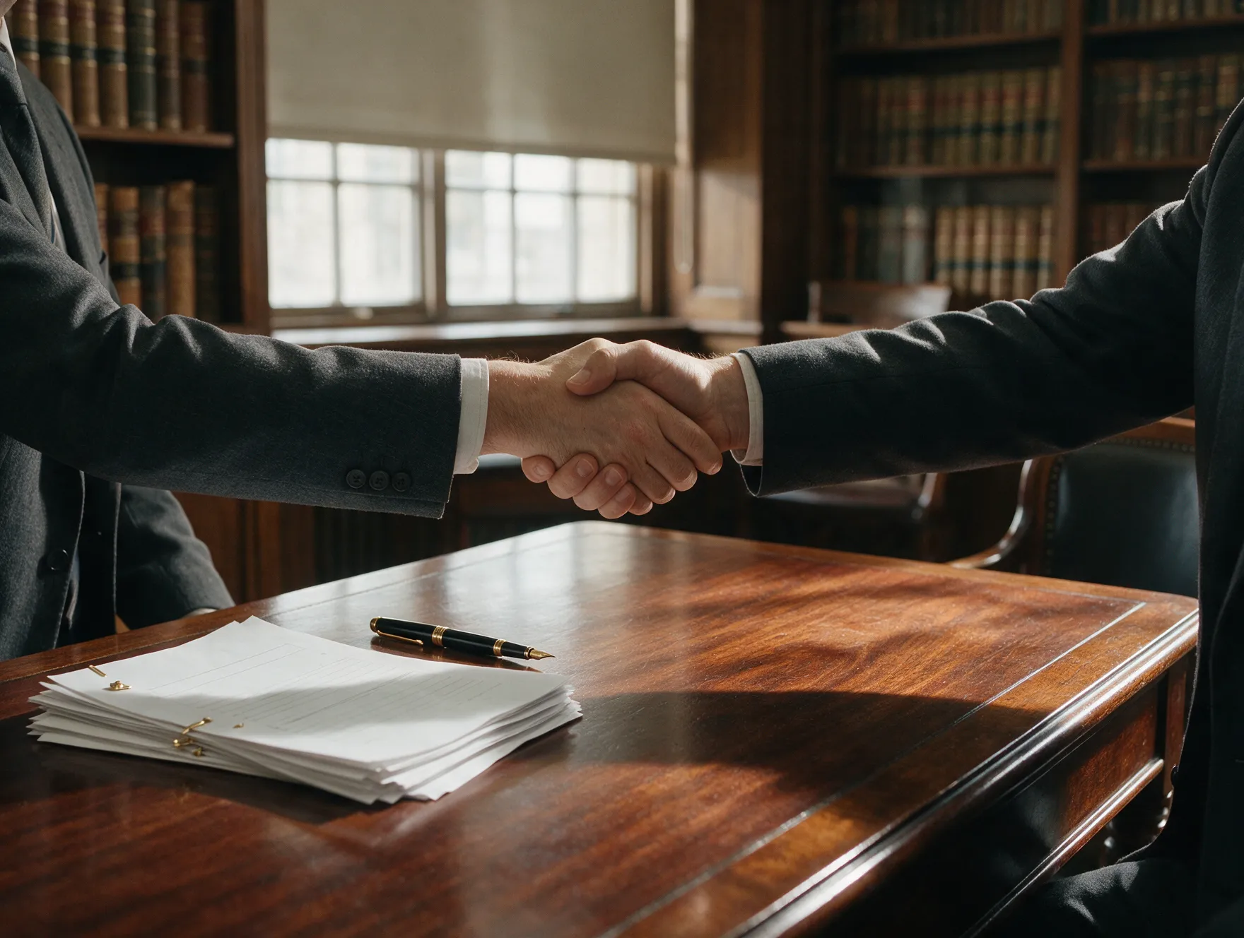 Handshake across a desk